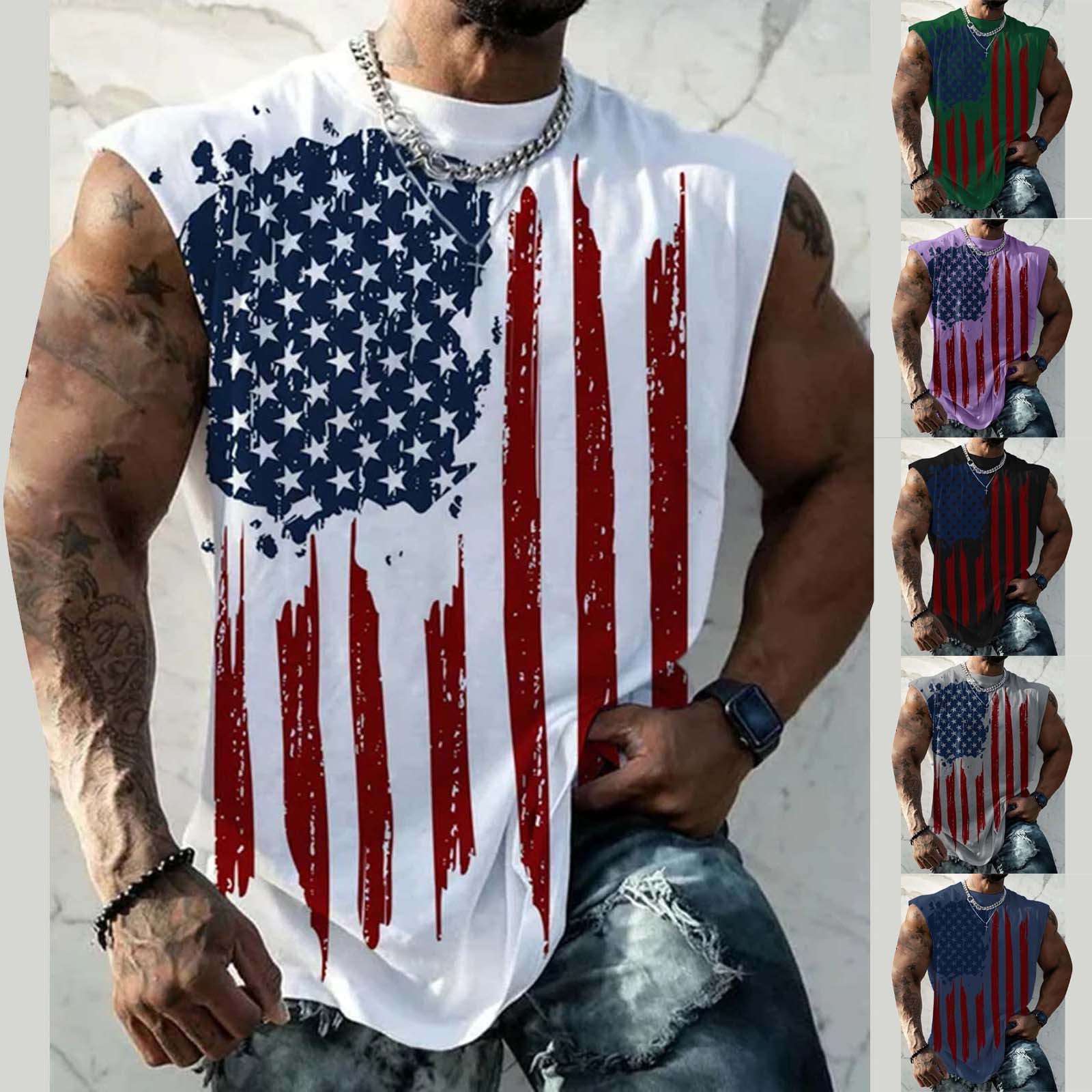 Summer Men's American Flag Patriotic Short Sleeve T Shirt Casual Blouse Tops